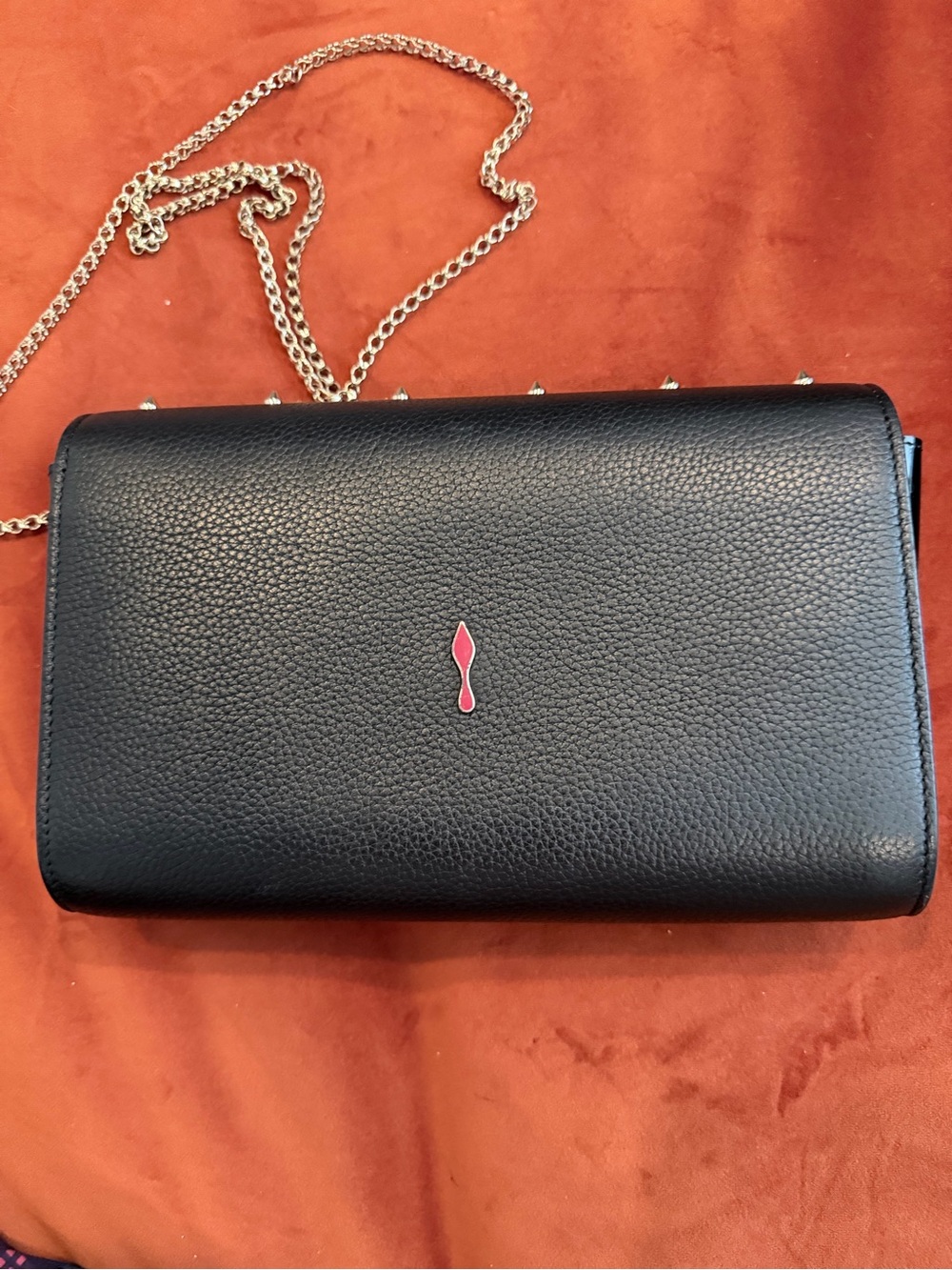 Christian Louboutin Black Studded Leather Crossbody Clutch with Silver Accents - Picture 3 of 9
